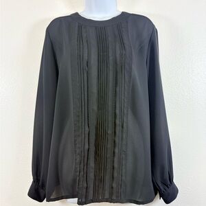 Laura & Jayne Collection Black Pintuck Sheer Blouse Size 14 Office Timeless